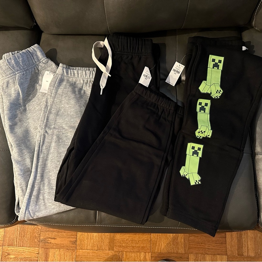 Old Navy Lot of 3 Baggy Jogger Sweatpants Youth M 8 NWT Black, Grey, Minecraft